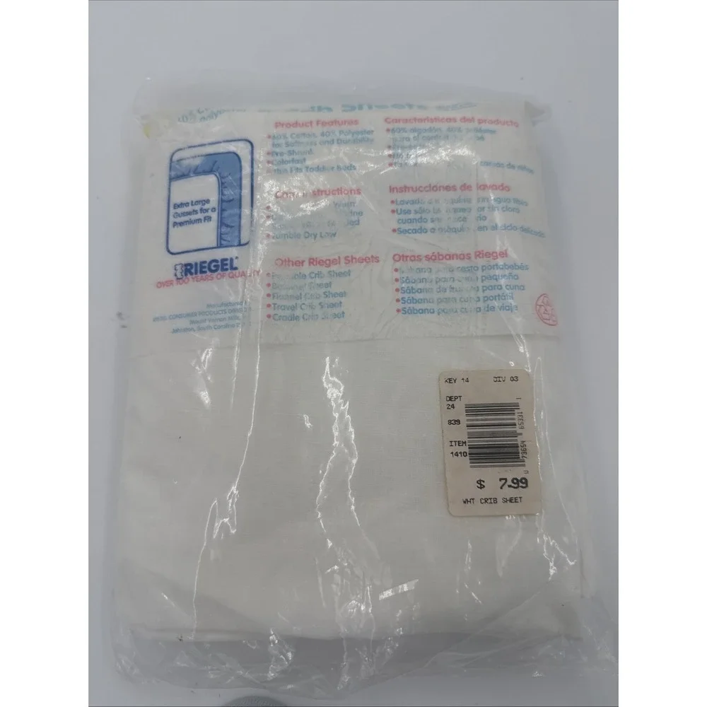 Vintage Baby Crib Sheet White Fitted Cotton Blend Riegel 28x52 Set Of 2 New